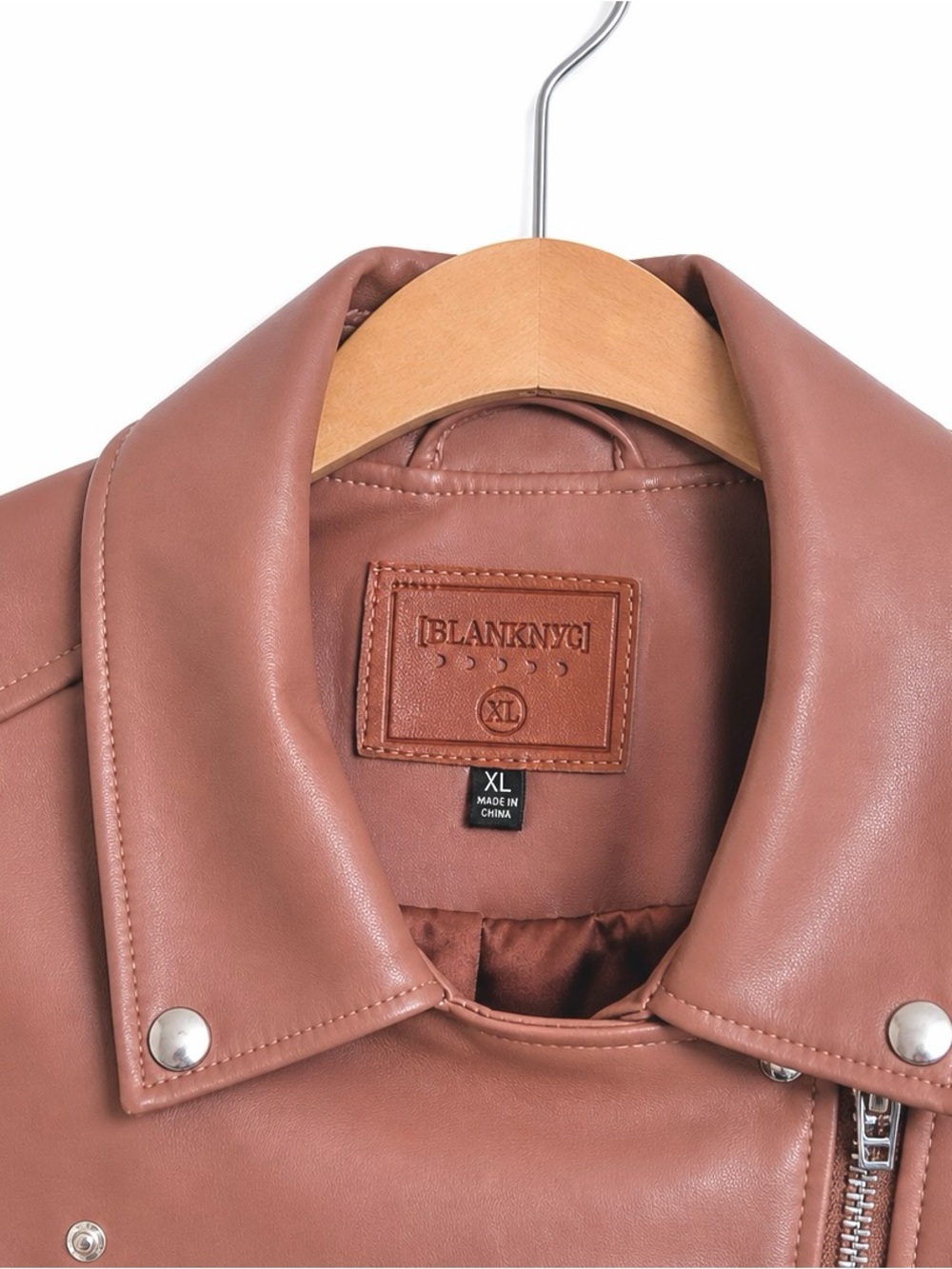 BlankNYC Ride Off Moto Jacket XL Dusty Rose Vegan Leather Cropped NWOT - Picture 6 of 10